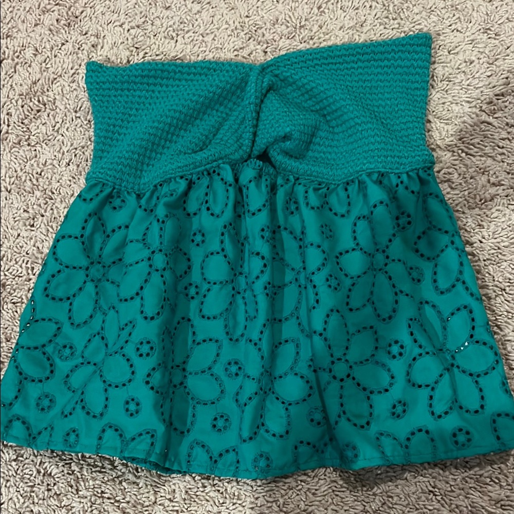 Elegant Teal Floral Shirt Sleeveless